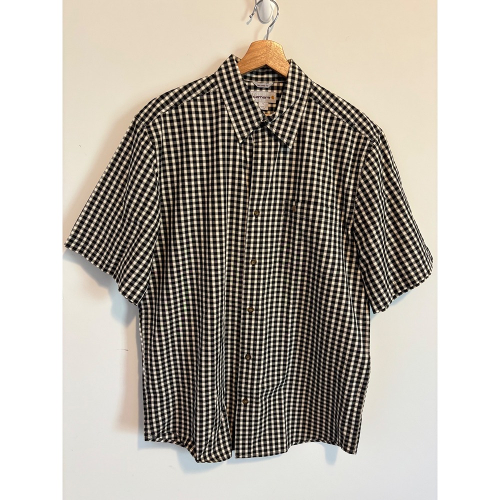 Carhartt Mens Relaxed Fit Gingham Button Shirt Black White Large short sleeve